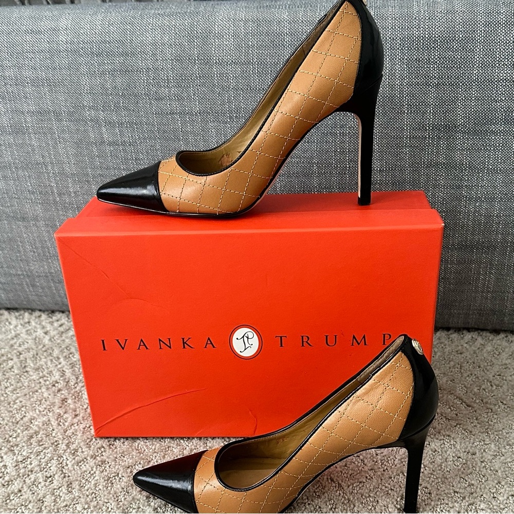 Ivanka Trump Black and Tan Pointy-Toe Heels - Picture 8 of 16